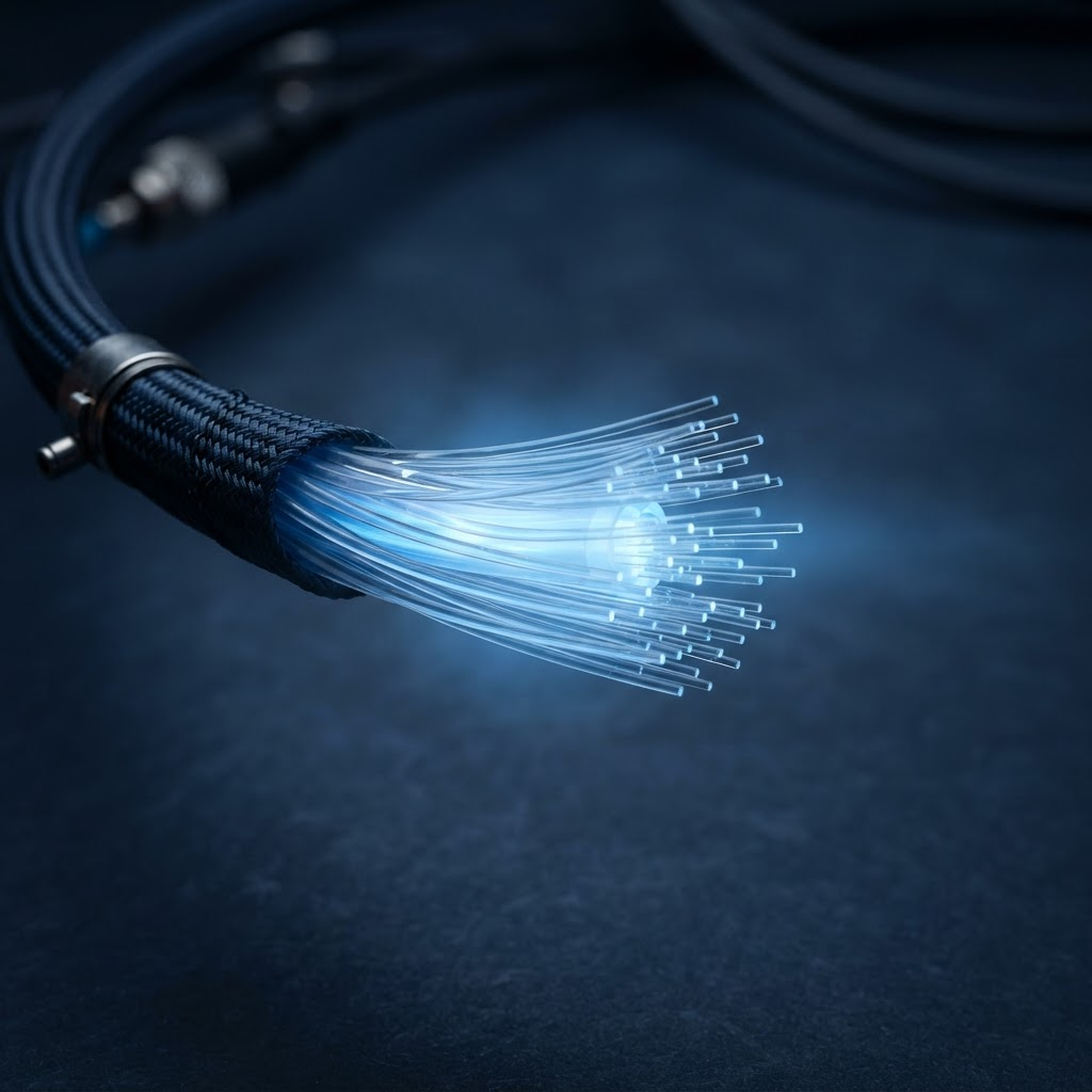 Fibras ópticas transmitindo valor e conectividade